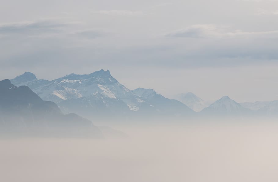 fog, winter, nature, cold, mountain, lake geneva, mountains HD wallpaper