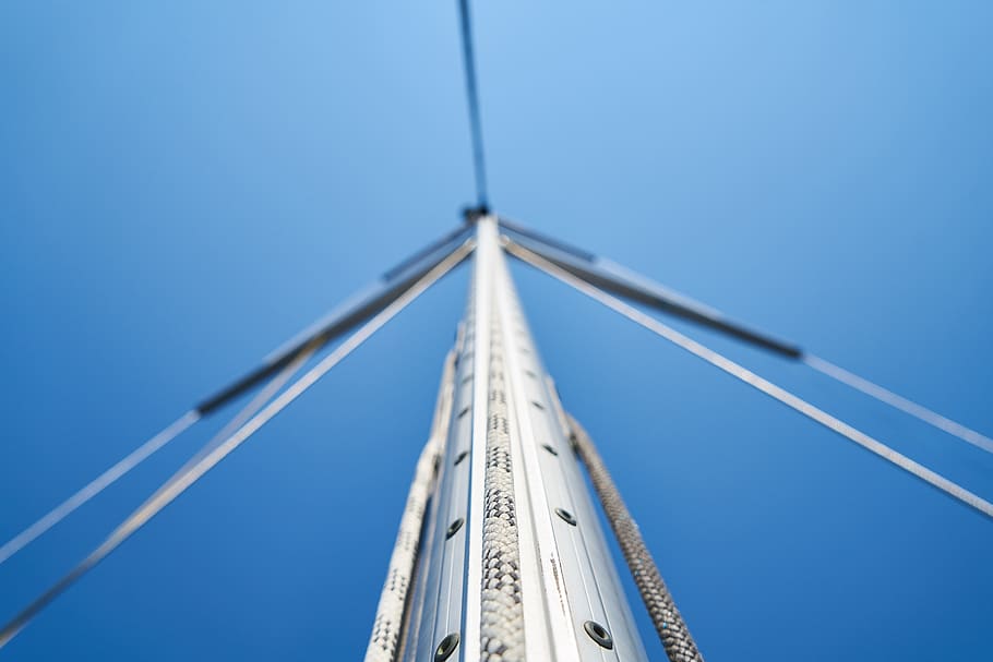 sailboat, direct, high, rope, blue, sky, steel, solid, wind HD wallpaper