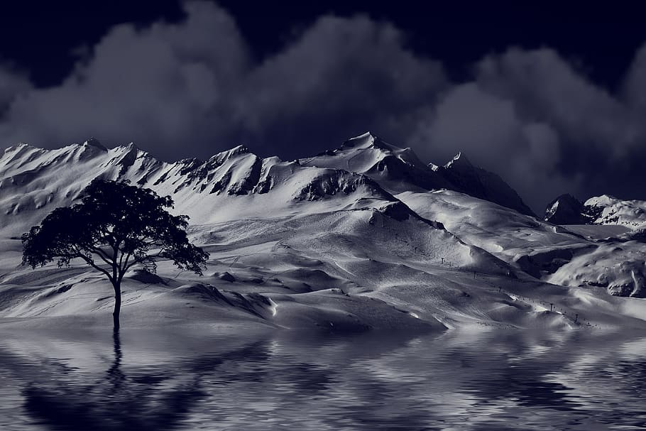 mountain, snow, night, cold, winter, mountains, landscape, cloud - sky HD wallpaper