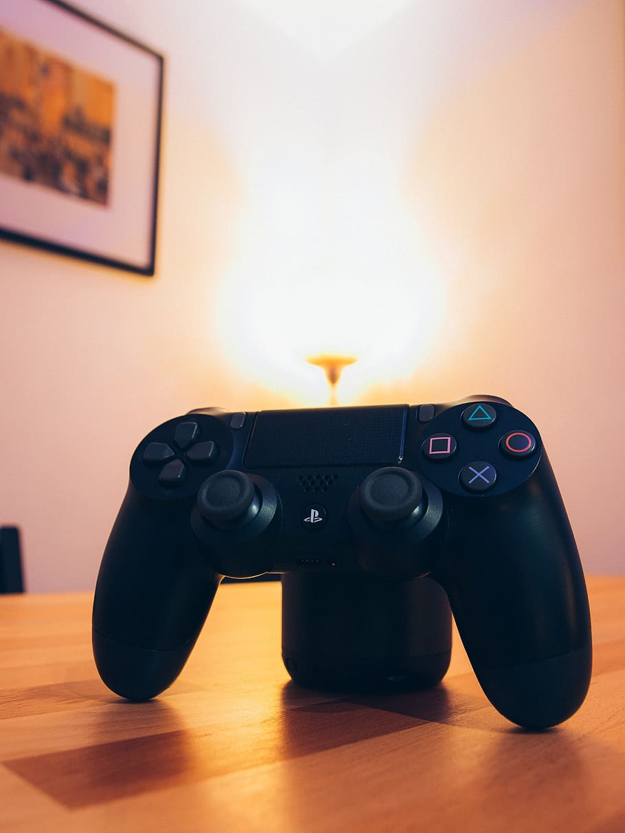 Black Sony Ps4 Dualshock 4 On Tabletop, computer, controller, HD wallpaper