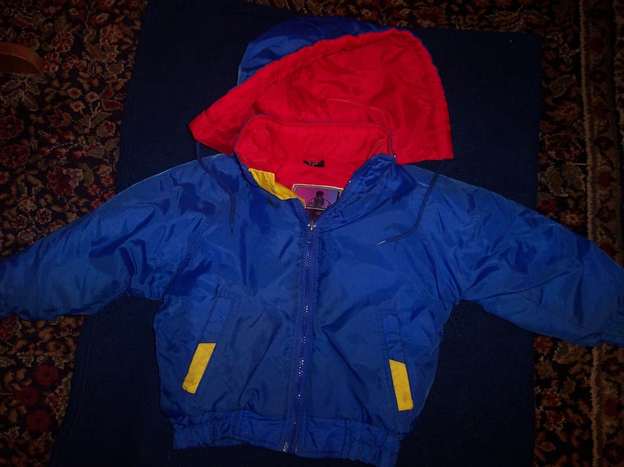 child, kid, jacket, coat, blue, red, hood, pockets, one person HD wallpaper
