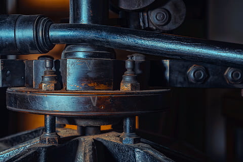 press, print, machine, printing machine, dark, black, orange HD wallpaper