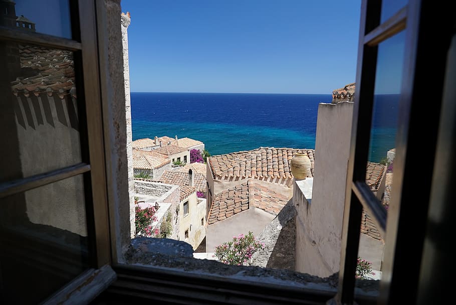 greece, monemvasia, island, landscape, architecture, the roofs, HD wallpaper