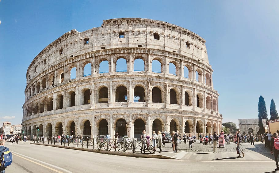 concrete stadium, urban, downtown, city, building, human, person HD wallpaper