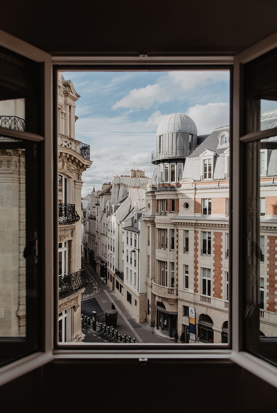 3-panel window illustration, cloud, view, cosy, france, ville HD wallpaper