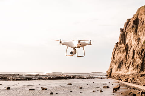 white drone near seashore, transportation, aircraft, vehicle HD wallpaper
