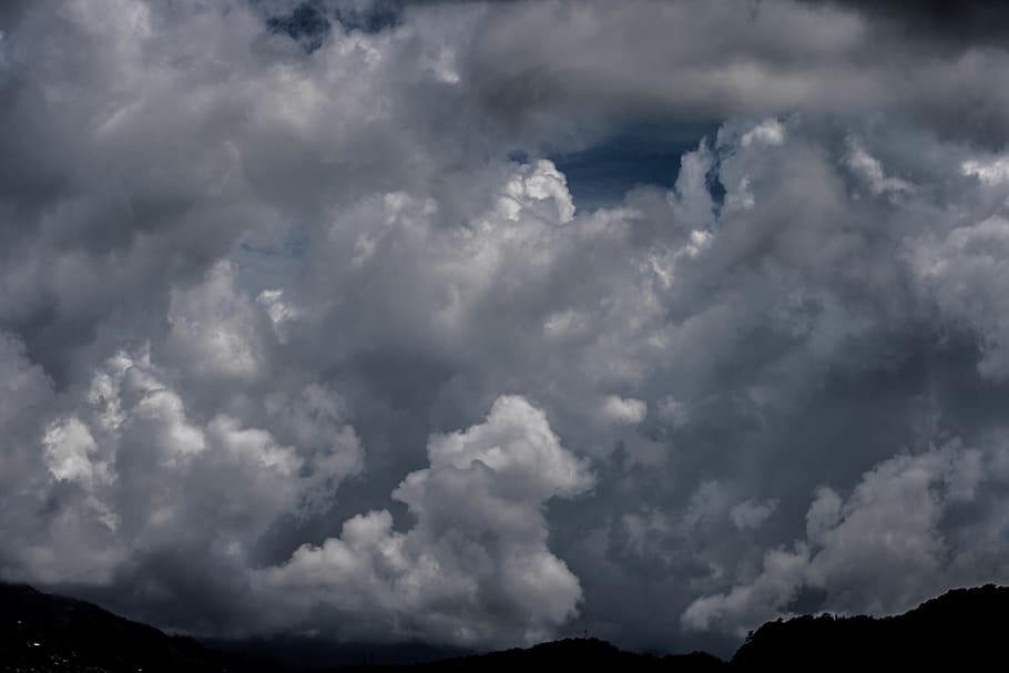 sky, clouds, dark, silhouette, mountains, cloud - sky, beauty in nature HD wallpaper