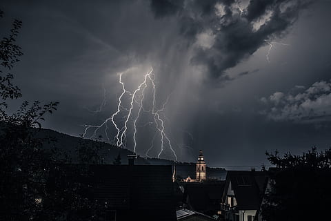 thunderstorm, flash, forward, nature, sky, weather, clouds HD wallpaper
