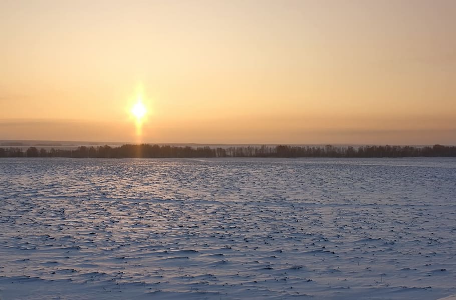 sun, winter, scene, snow, morning, sunset, sky, cold temperature HD wallpaper