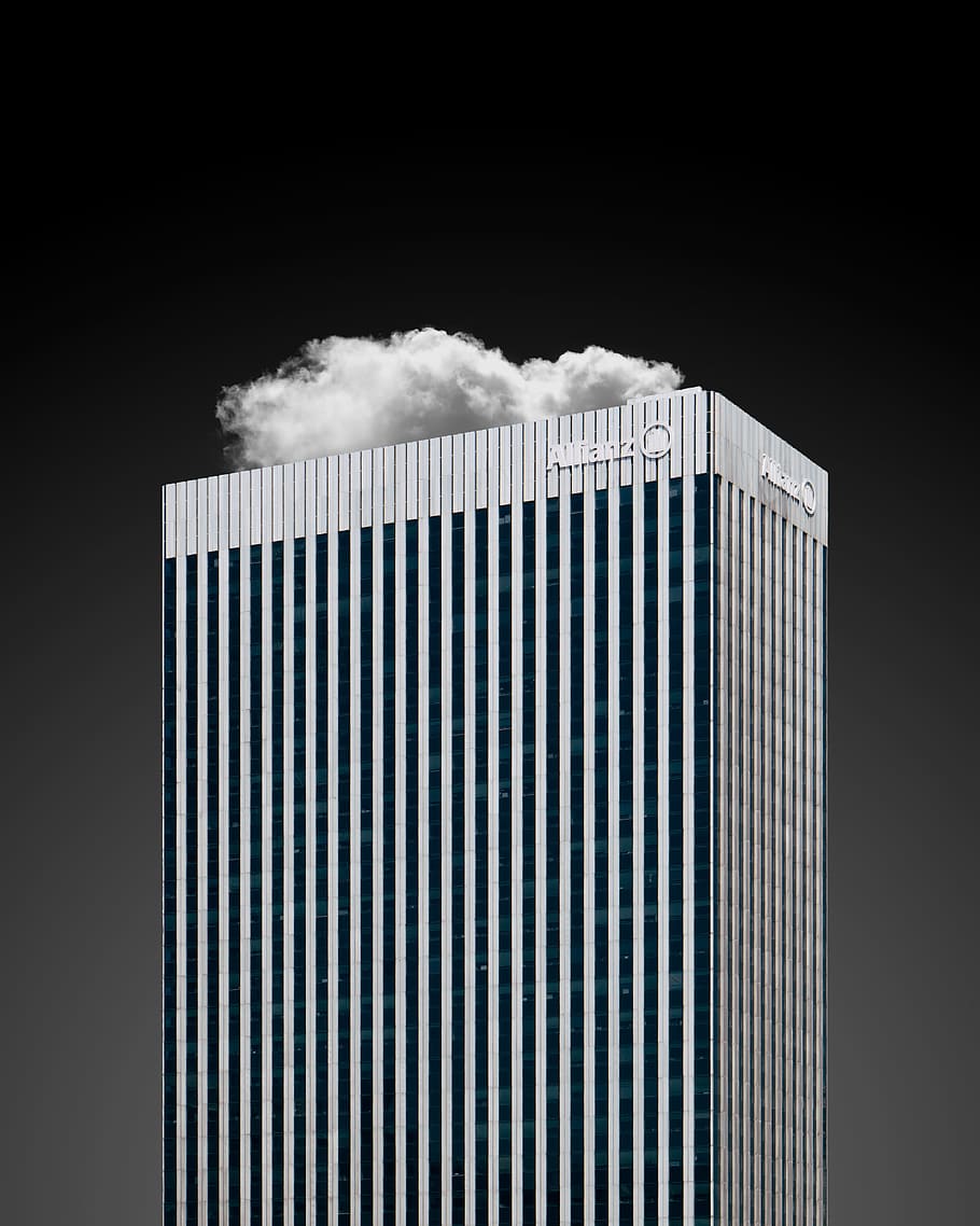 white smoke on top of gray building, skyscraper, tower, cloud HD wallpaper