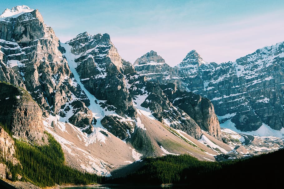 mountain, valley, green, trees, landscape, nature, view, lake HD wallpaper