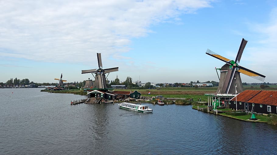 zaanse schans, windmills, tourism, netherlands, holland, holiday, HD wallpaper