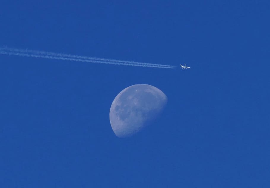 moon, nature, space, high, height, airplane, air vehicle, sky HD wallpaper