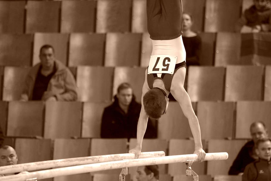 gymnastics, sport, bars, training, competition, balance, adult HD wallpaper