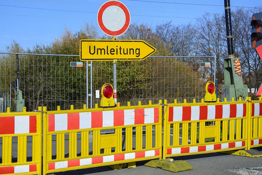 redirect, site, barrier, demarcation, warning, road works, yellow HD wallpaper