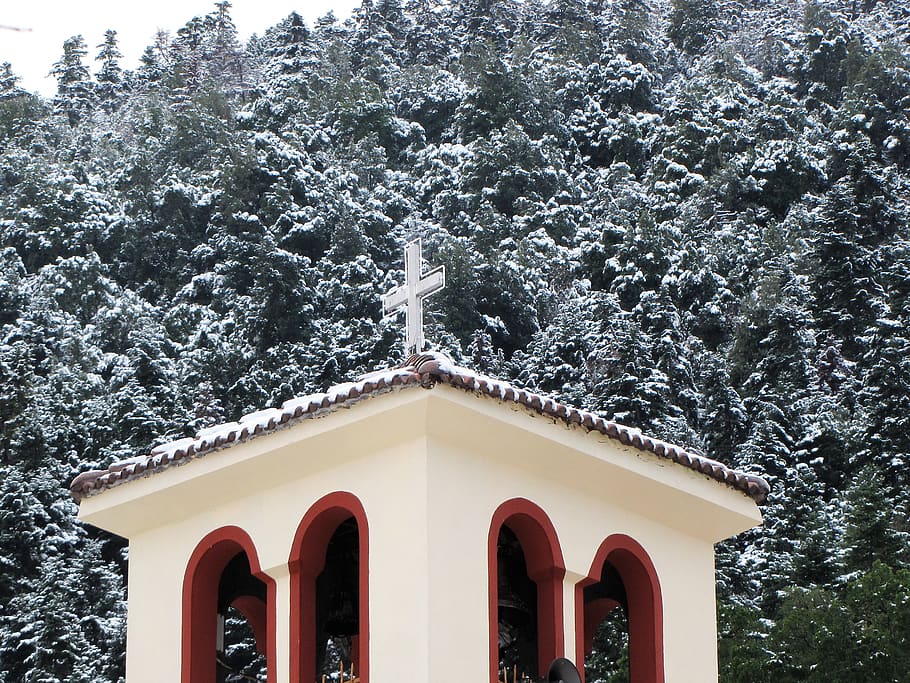 trees, snow, church, built structure, plant, architecture, building exterior HD wallpaper