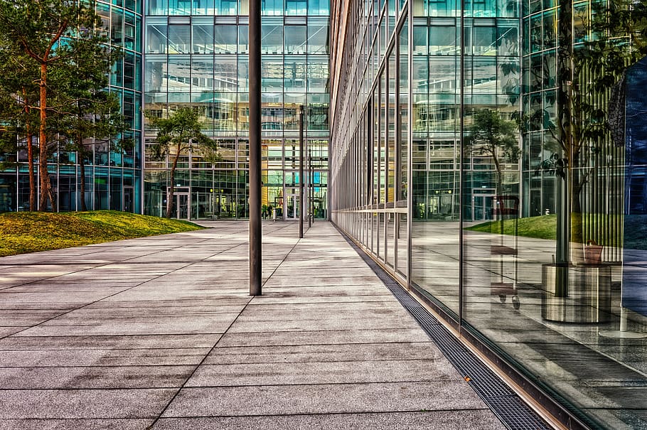 architecture, office, modern, glass, facade, business, mirroring HD wallpaper