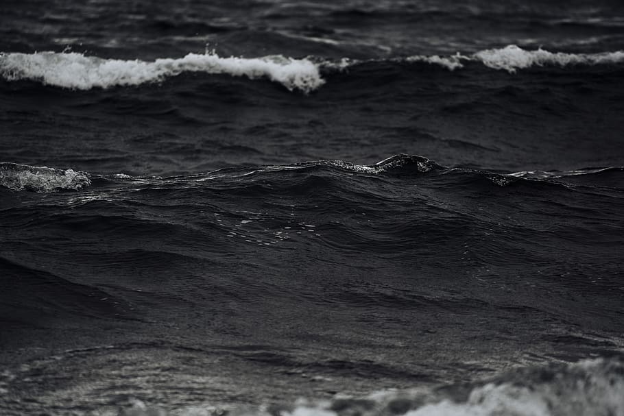 grayscale photo of ocean waves, wallpaper, desktop wallpapers