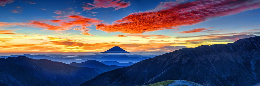Silhouette Photography of Mountain, adventure, clouds, dawn, daylight, HD wallpaper