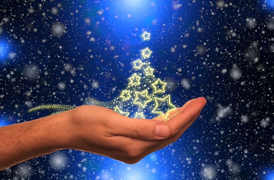 christmas, star, gloss, lights, hand, presentation, advent HD wallpaper