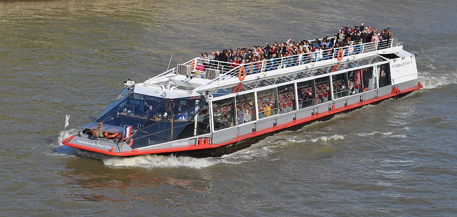 ship, tourists, seine, river, paris, france, nautical vessel HD wallpaper