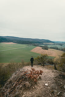 view, hill, top, caspar, david, friedrich, girl, person, back HD wallpaper