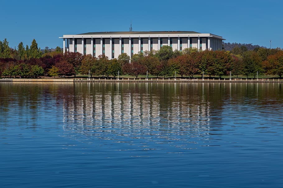 australia, canberra, national library of australia, lake burley griffin, HD wallpaper
