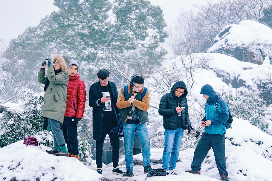 winter, snow, cold temperature, warm clothing, leisure activity HD wallpaper