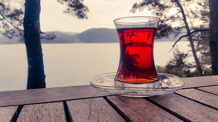 Glass With Red Liquid, bar, close-up, cup, drink, tea, table HD wallpaper