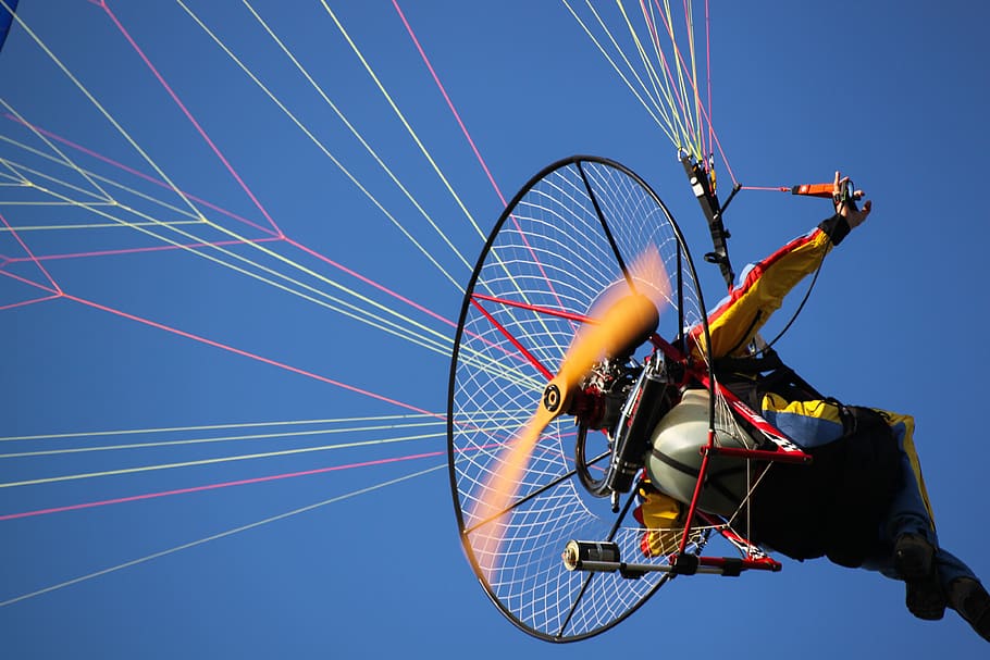 fly, flight, acrobatic, sky, air, soar, blue, sport, adult HD wallpaper