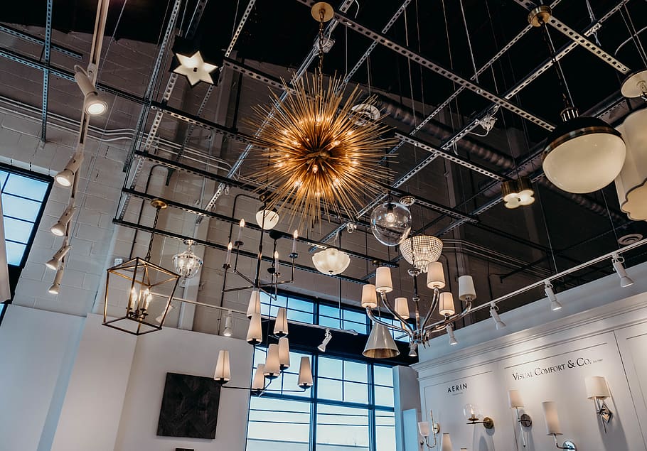 Interior design, ceiling, lighting equipment, indoors, low angle view HD wallpaper