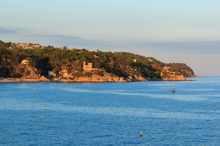 spain, water, blue, sky, blue sky, clear sky, evening, shore HD wallpaper