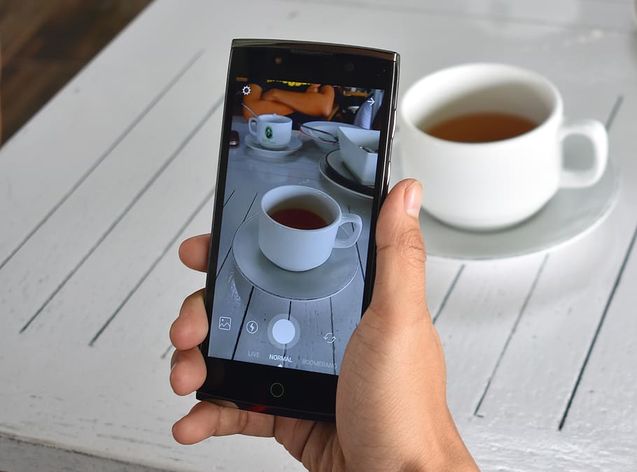smartphone, tea, instagram, teacup, holding, coffee - drink
