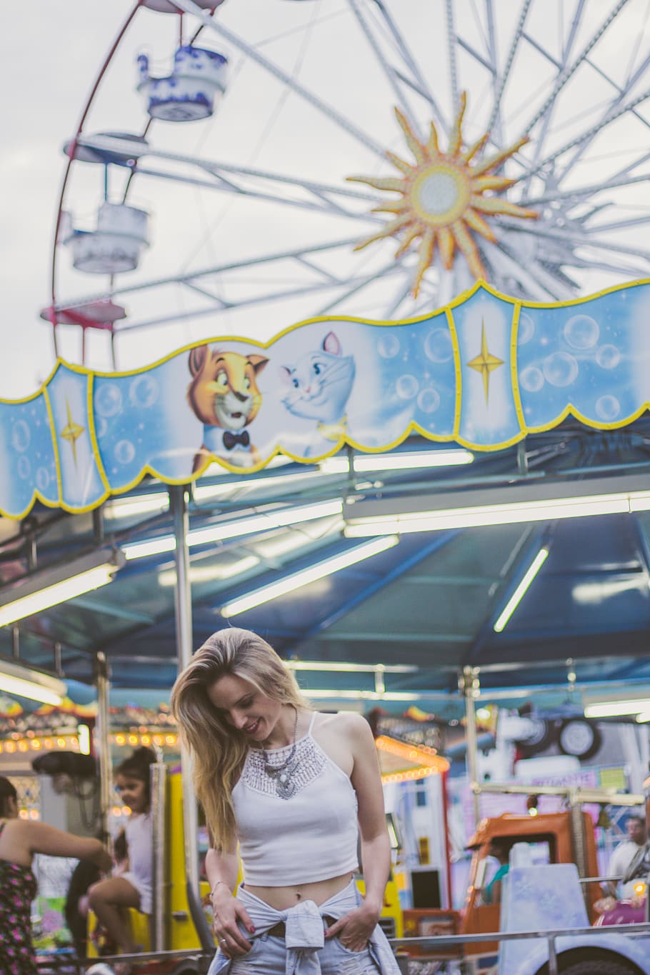 HD wallpaper: Woman In White Crop, carnival, person, theme park, real ...