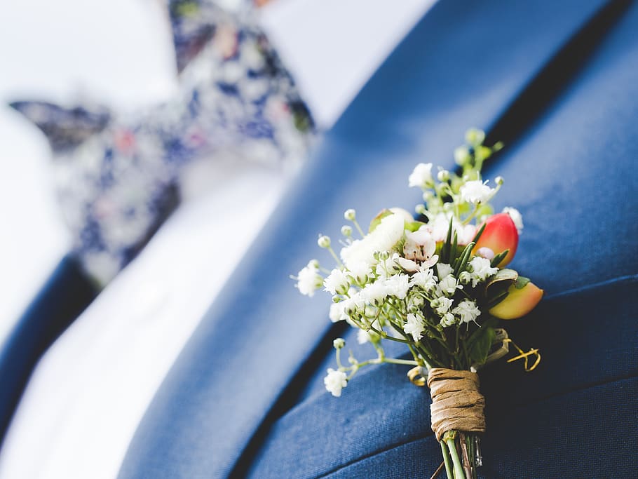 still, items, things, corsage, flowers, pin, groom, man, people HD wallpaper