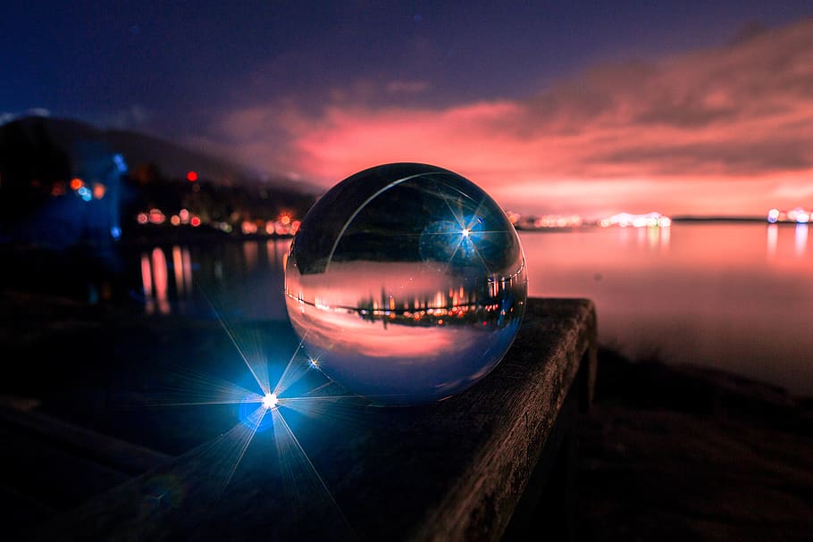 HD wallpaper: ball, city, nightsky, skyline, reflection, water, cloud ...