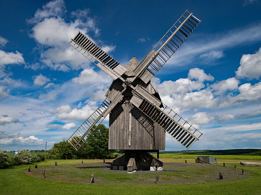 Brown Windmill, architecture, clouds, culture, daylight, energy HD wallpaper