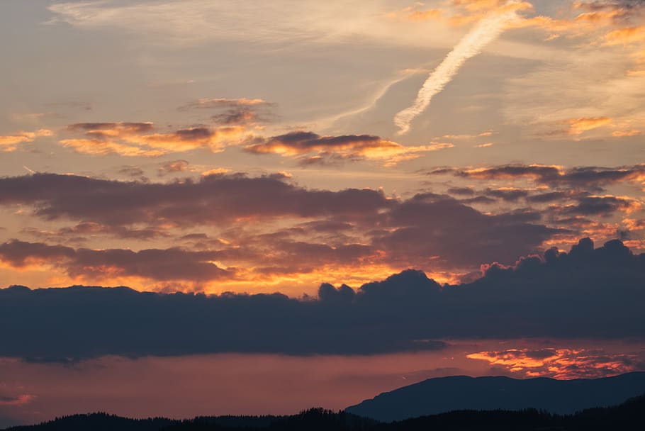 sunset, mountains, landscape, nature, sky, clouds, beautiful HD wallpaper