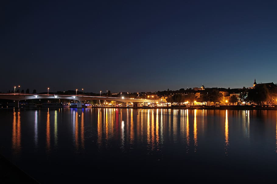 night, remich, mosel, lights, mirroring, summer, luxembourg, HD wallpaper