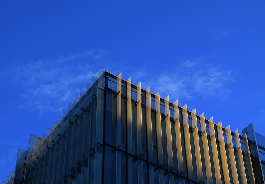 blue, sky, architecture, yellow, low angle view, building exterior HD wallpaper