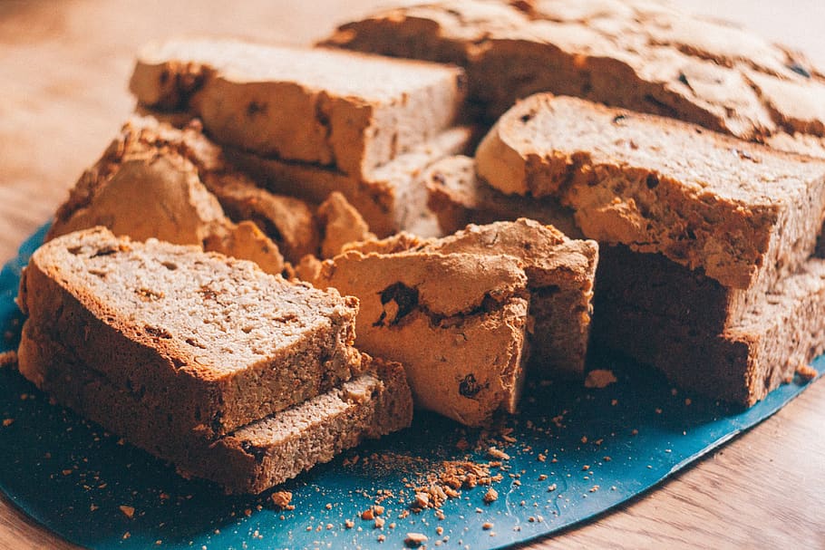 baked bread on blue mat, dessert, food, chocolate, cookie, biscuit HD wallpaper
