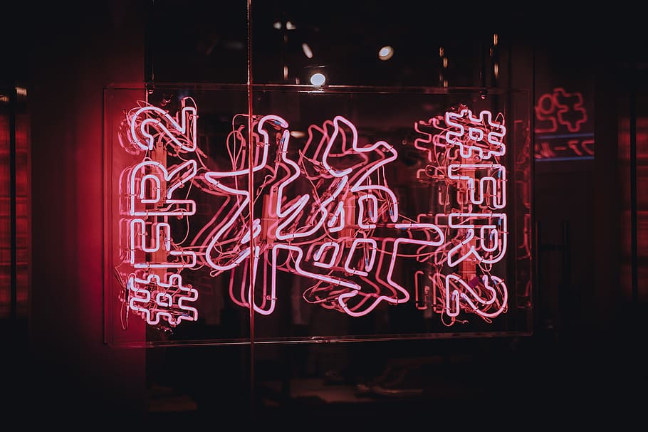 red FR2 LEd signage, illuminated, neon, night, communication, HD wallpaper