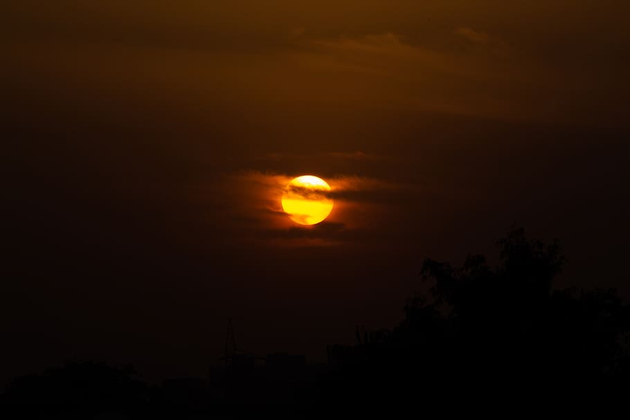 sunset, nature, outdoors, sunlight, red sky, dawn, dusk, india HD wallpaper