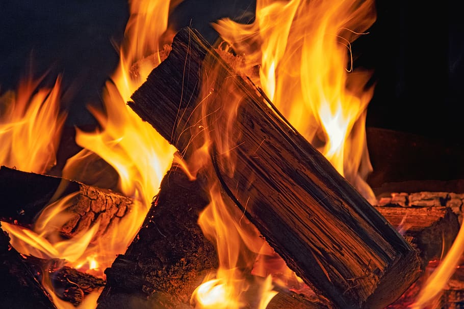 fire, wood, fireplace, flame, open fire, campfire, burn, heat, HD wallpaper