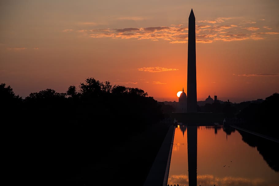 Silhouette of Tower during Orange Sunset, architecture, backlit HD wallpaper