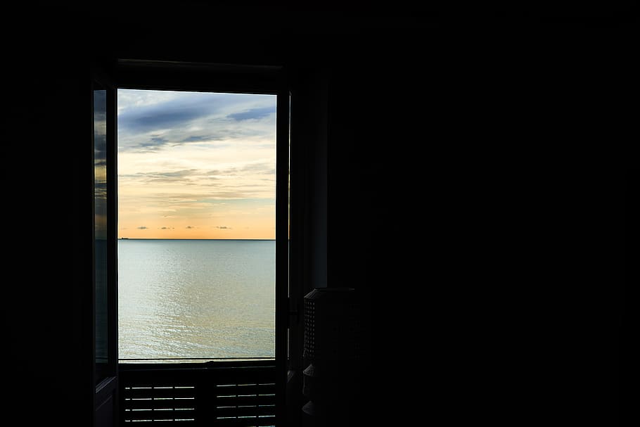 italy, camogli, window, sky, sea, water, nature, no people HD wallpaper