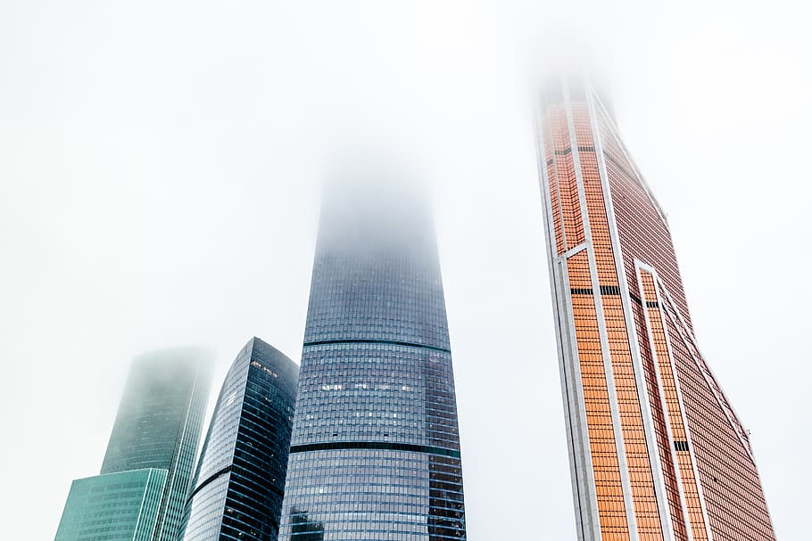 Low Angle Photography of High-rise Building Covered With Fogs, HD wallpaper