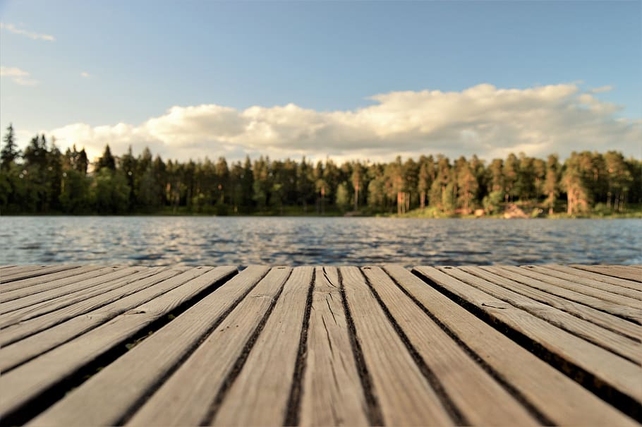 sweden, sky, water, wood - material, cloud - sky, lake, nature HD wallpaper