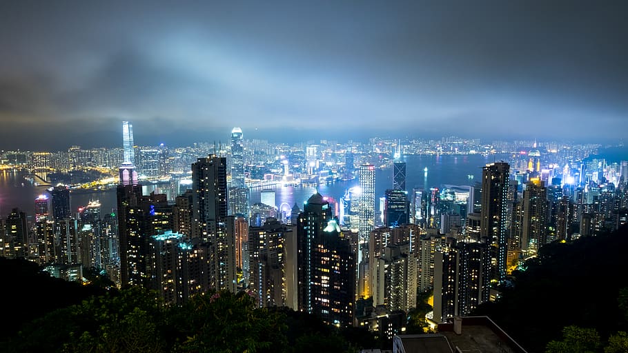 hong kong, the peak, cityscape, city lights, buildings, skyline, HD wallpaper