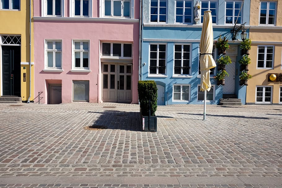 denmark, nyhavn, spring, sun, street, houses, copenhagen, pastel HD wallpaper